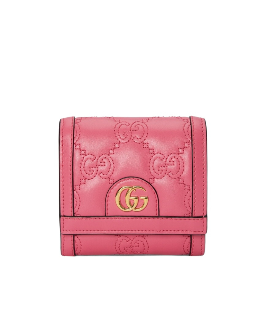 Gucci Gg Matelassé Card Case Wallet In Pink