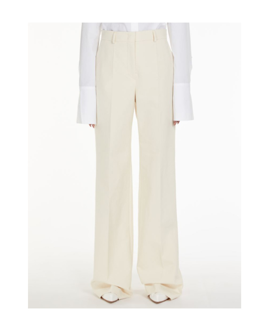 Shop Sportmax Flared-leg Cotton Trousers In White