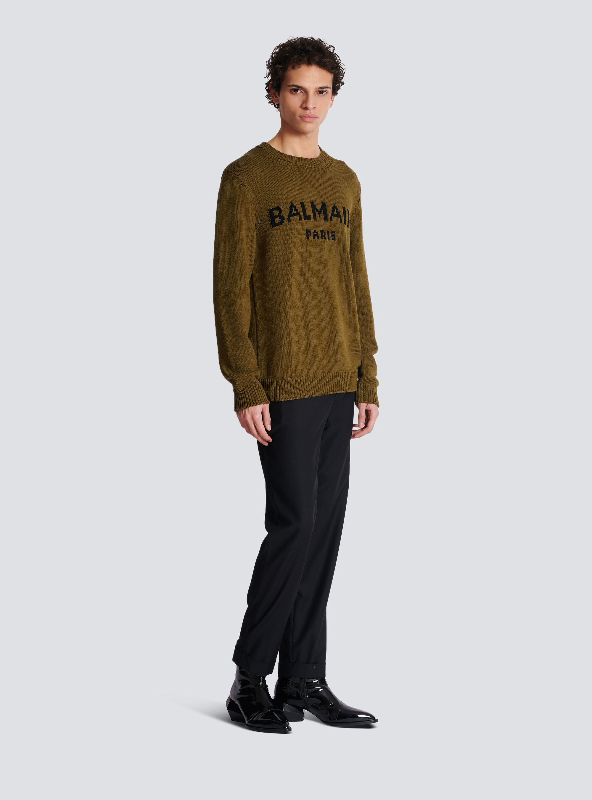Shop Balmain Wool Paris Jumper In Brown