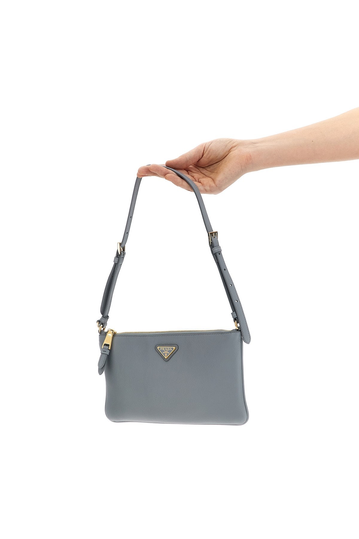 Prada Zippered Shoulder Bag In Gray