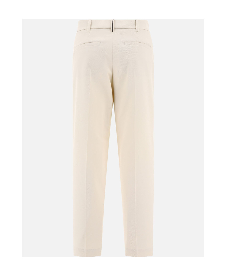 Brunello Cucinelli High-waisted Cotton Cigarette Trousers In White