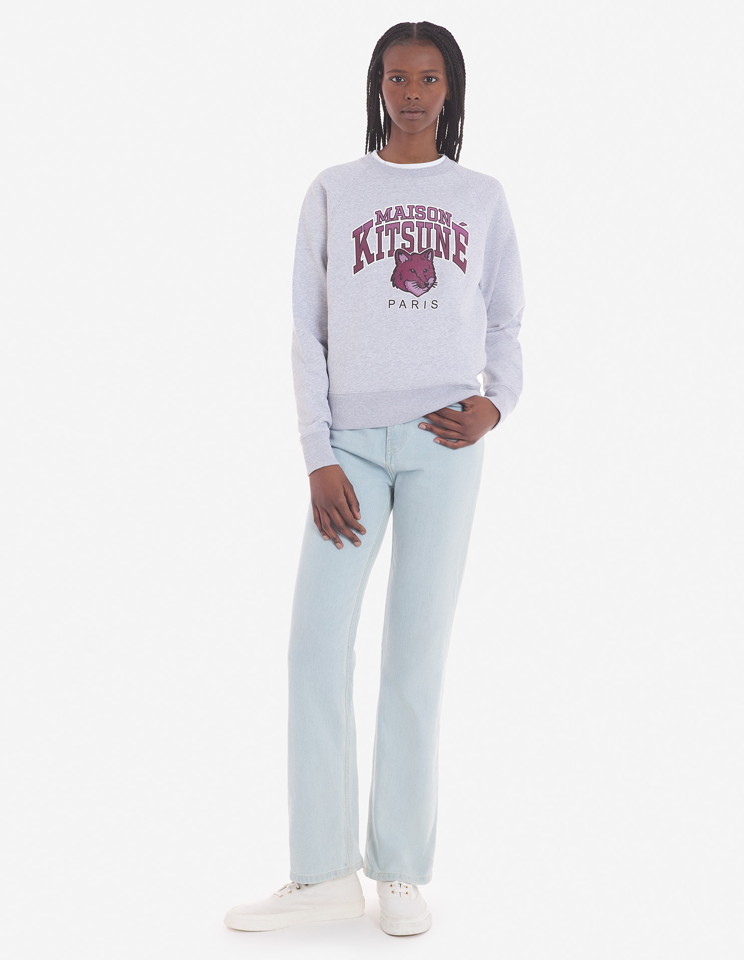 Maison Kitsuné Crewneck Sweatshirt With Logo Print In Gray
