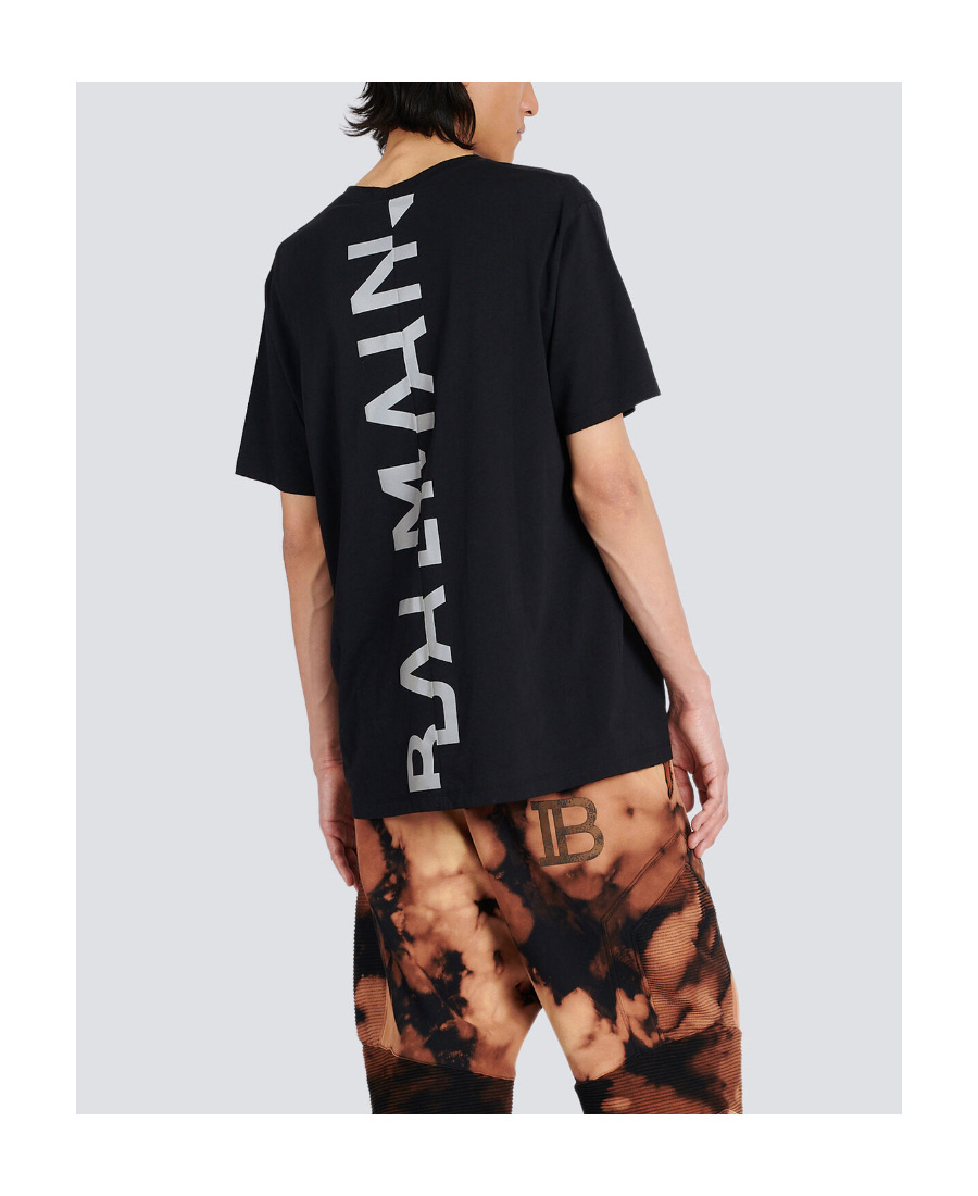 Balmain Black Crewneck T-shirt With Logo Print On The Front In Cotton Man In Black