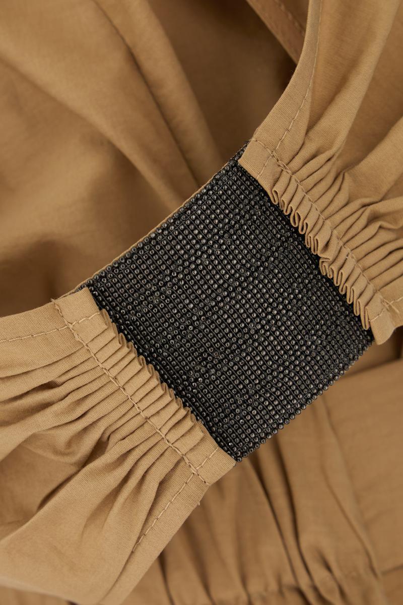 Brunello Cucinelli Popeline Dress With A-line Silhouette And Belted Waist In Brown