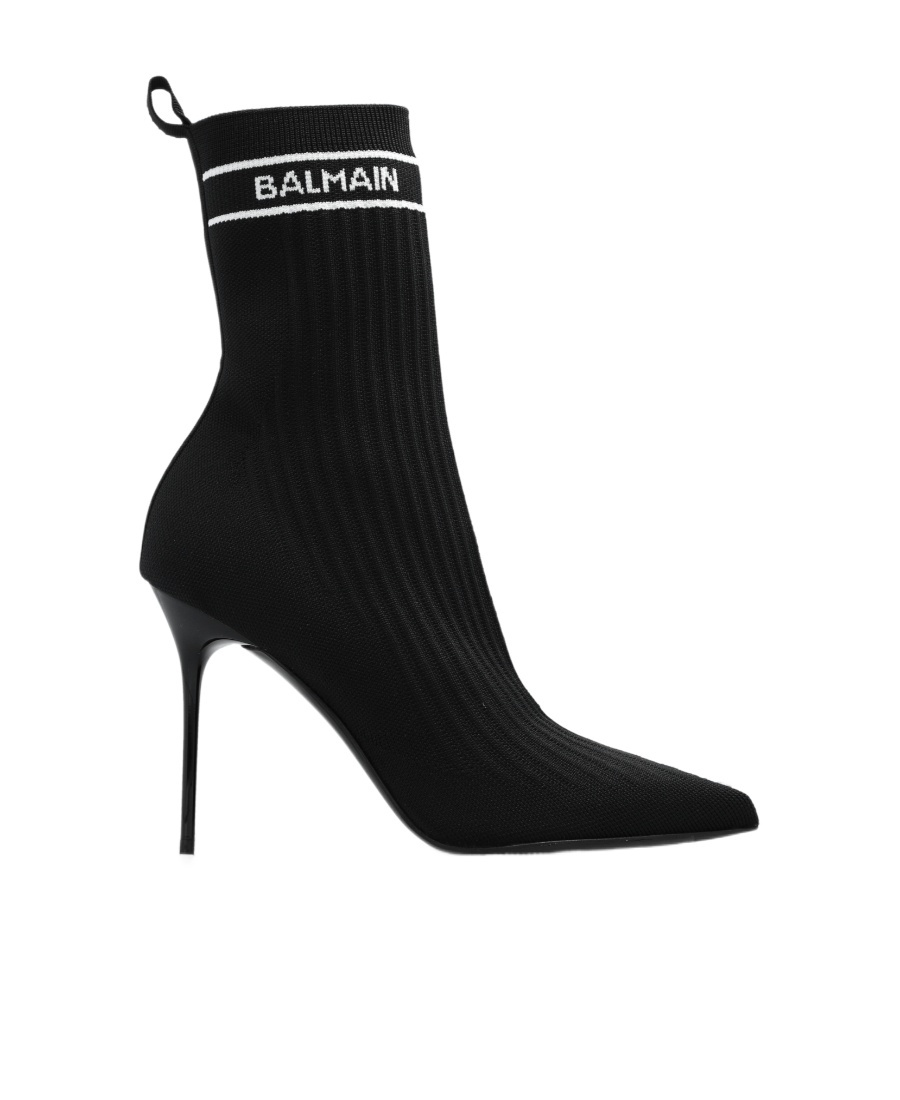 Balmain Skye Logo-detailed Stretch-knit Ankle Boots In Black