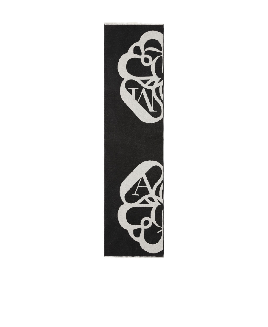 Alexander Mcqueen Monogram Wool Scarf In Black