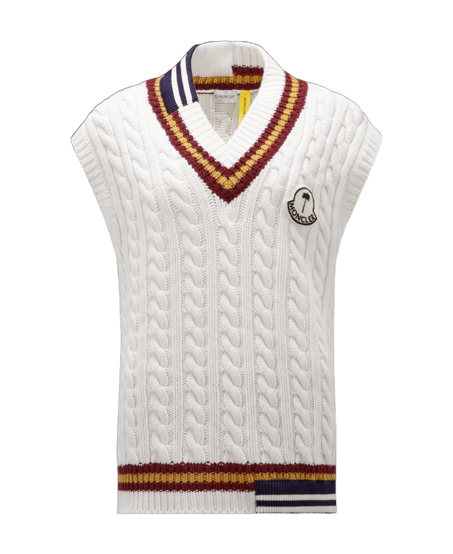Shop Moncler Wool V-neck Gilet In White