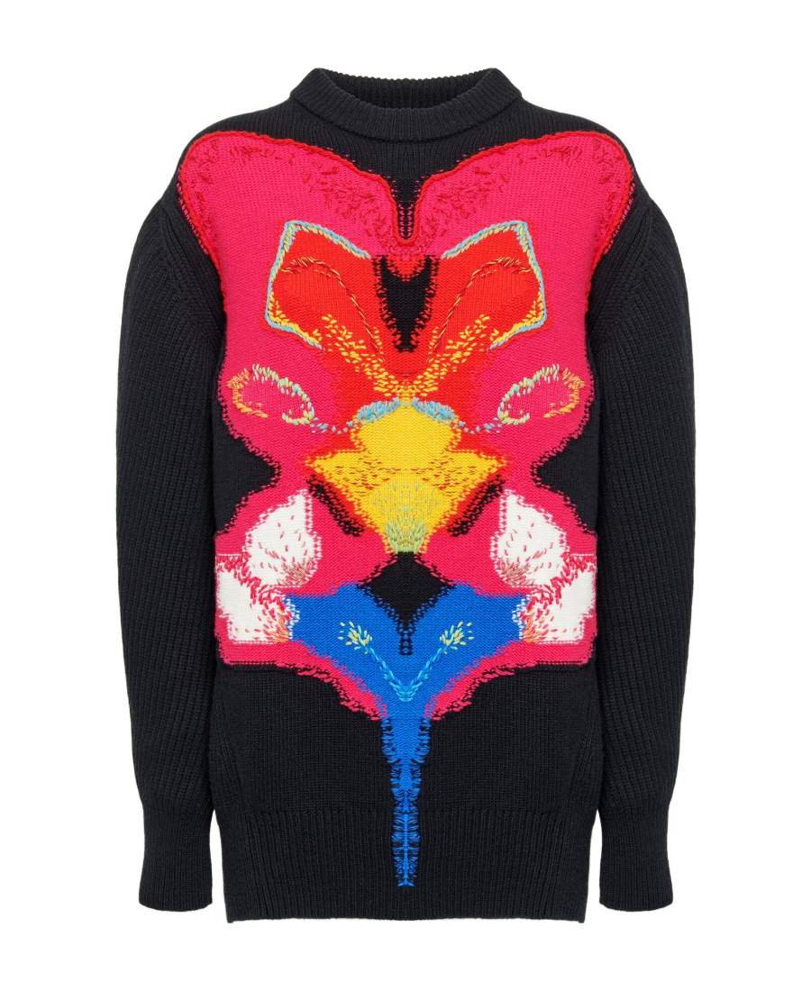 Alexander Mcqueen Orchid Intarsia Oversized Jumper In Black
