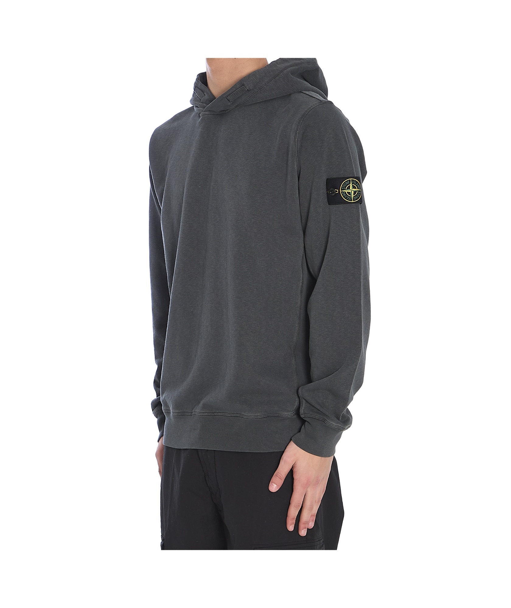 Stone Island Compass Patch Hooded Sweatshirt In Gray