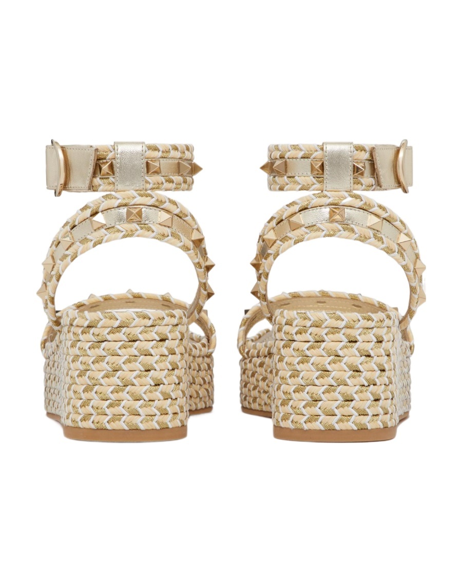 Shop Valentino Rockstud Flatform Sandal In Laminated Nappa Leather 45mm In Nude