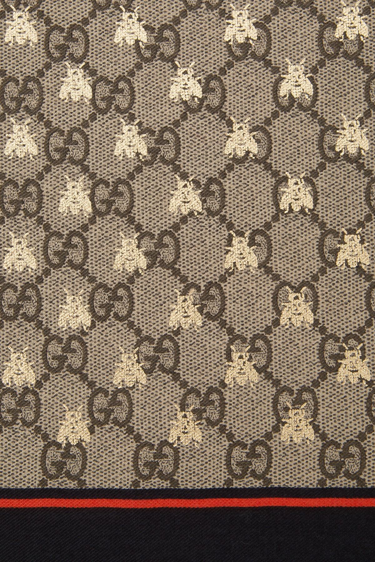 Gucci Modal Silk Shawl With Gg Bees Motif In Nude