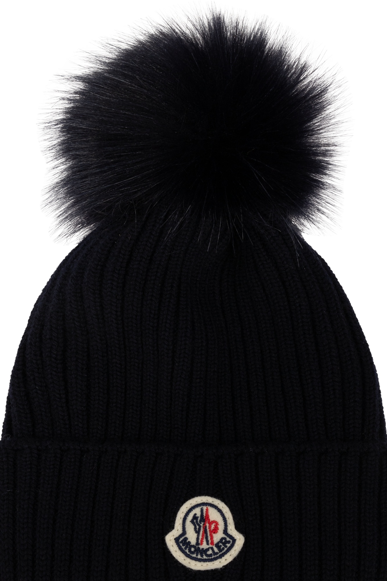 Moncler Pompom Ribbed Beanie In Black