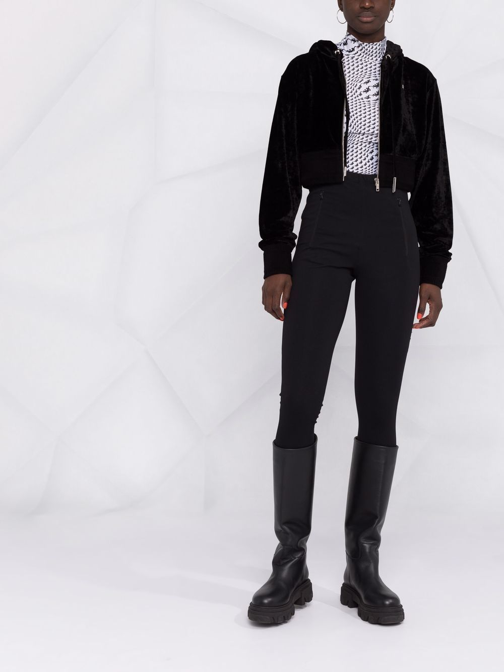 Givenchy Cropped Embellished Crushed-velvet Hoodie In Black