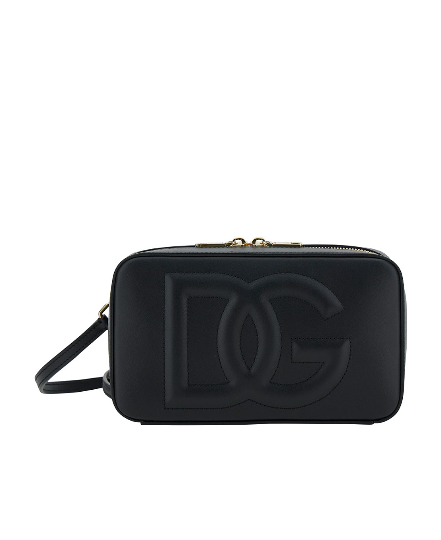 Dolce & Gabbana Black Crossbody Bag With Quilted Logo In Leather Woman In Black