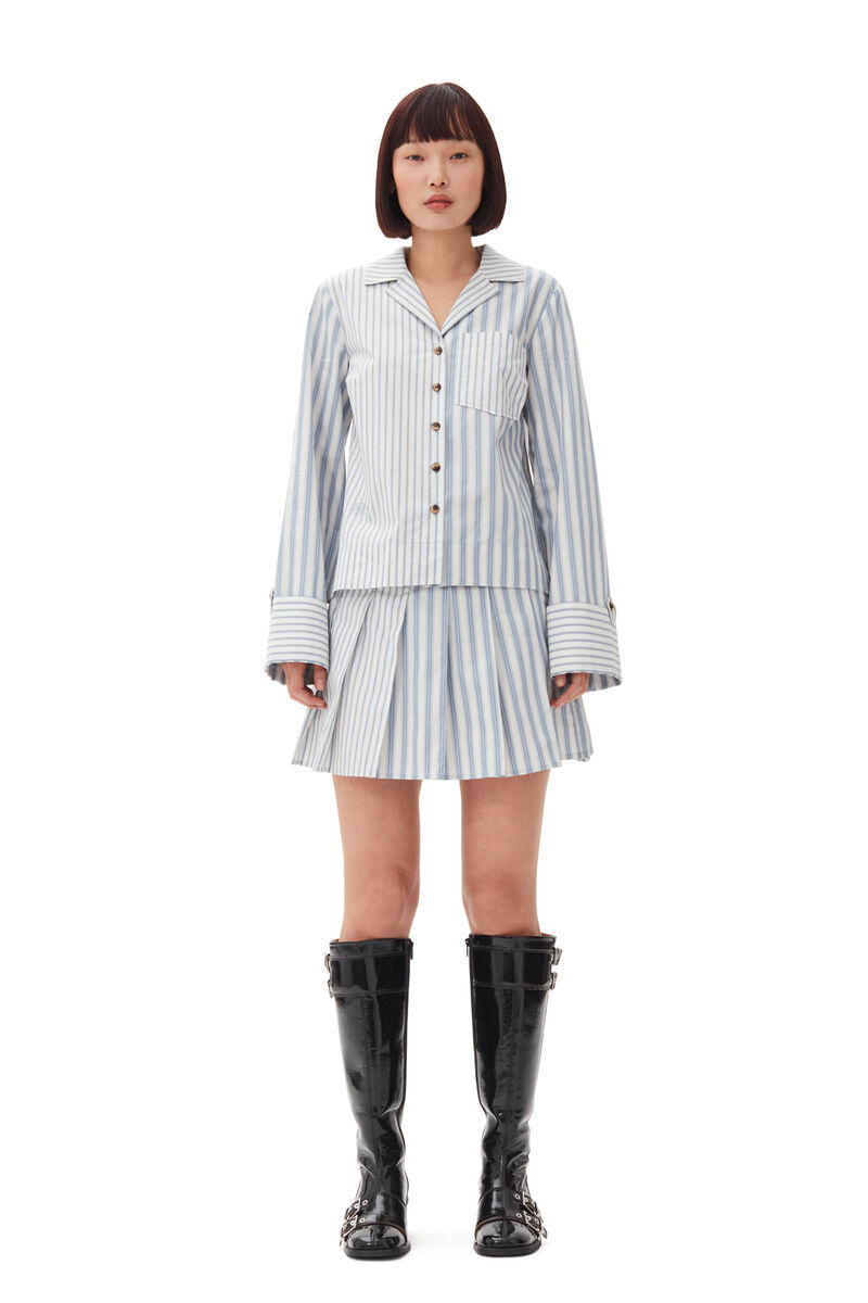 Ganni Striped Pleated Mini Skirt In White