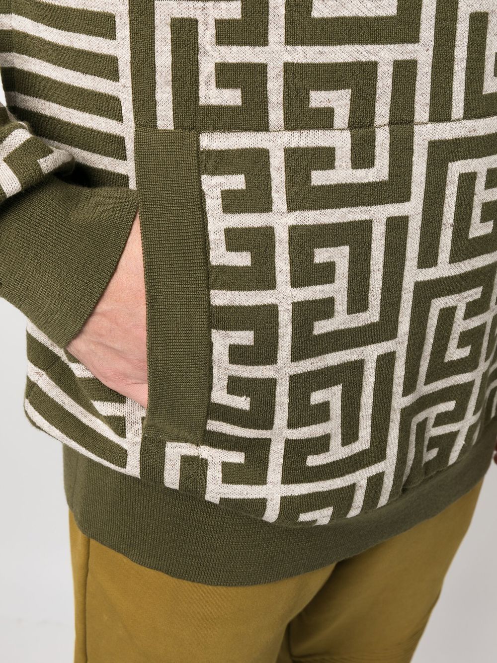 Shop Balmain Pull Rope Hooded Sweater In Green