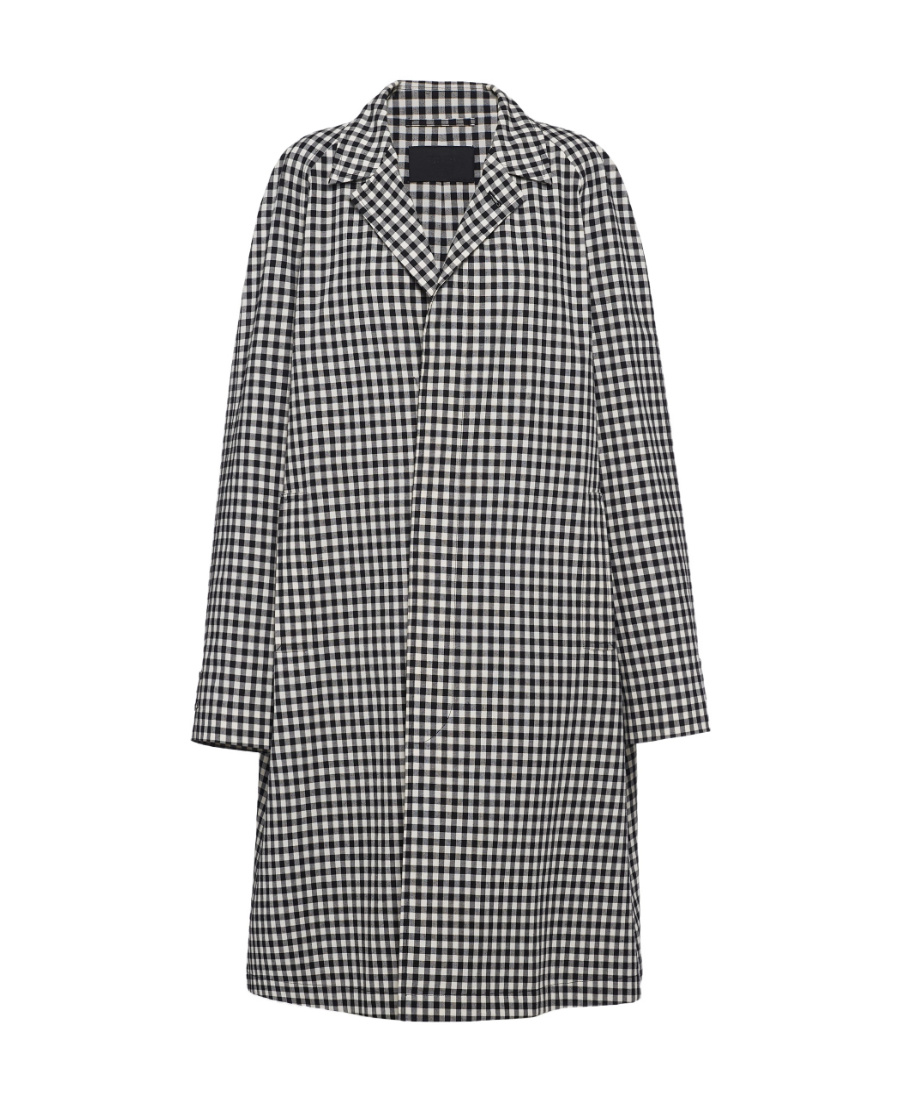 PRADA PRADA CHECK PATTERN BELTED COAT