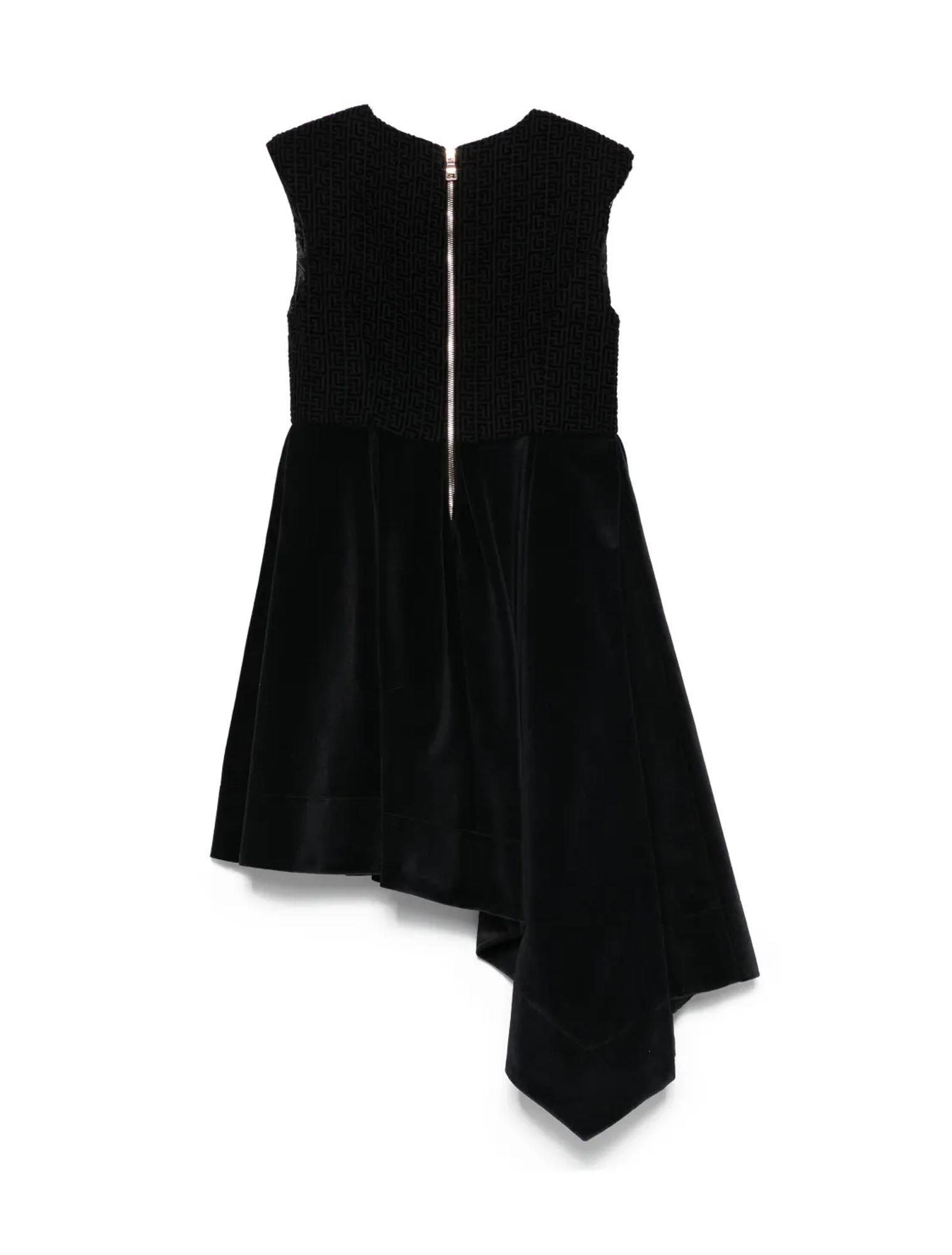 Balmain Geometric-pattern Velvet Dress In Black