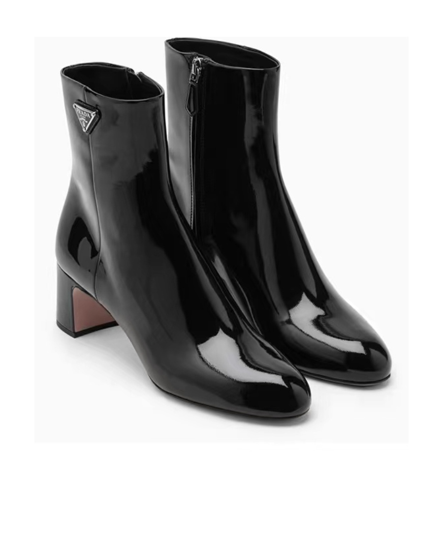 Prada Patent Block-heel Ankle Booties In Black