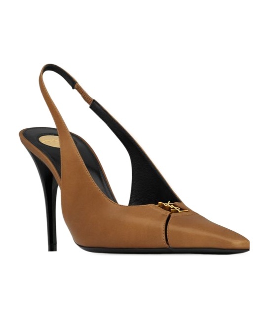 Saint Laurent Leather Babylone Slingback Pumps 90 In Macadamia Nut