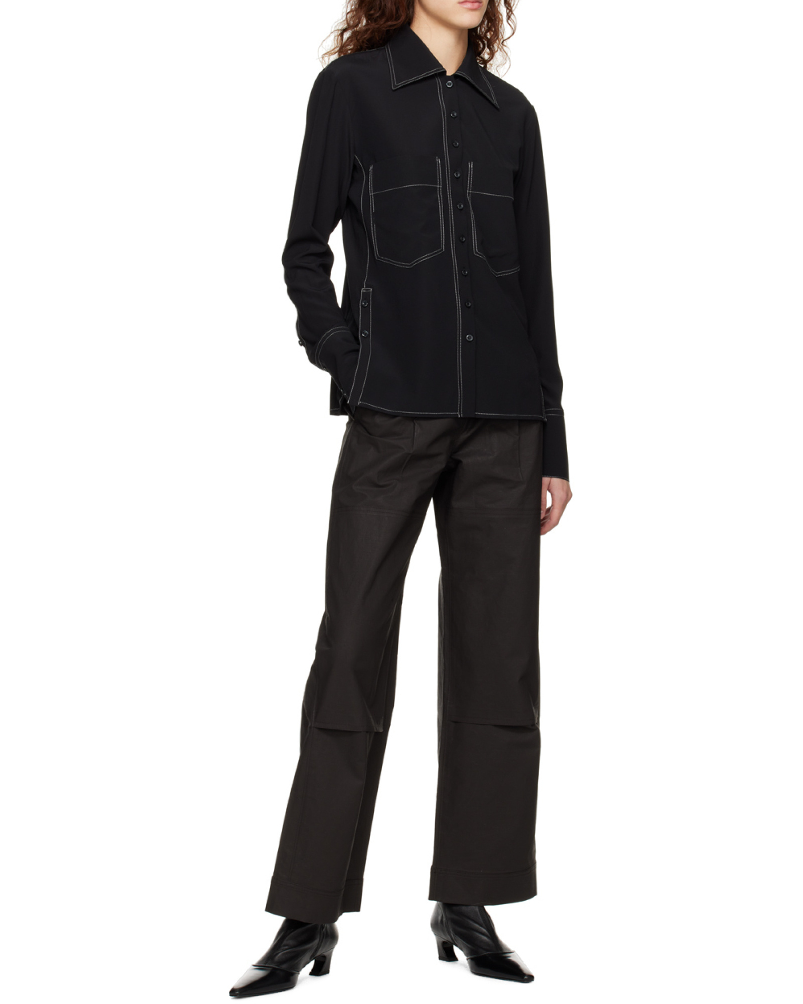 Low Classic Contrast-stitch Patch-pocket Regular-fit Silk-blend In Black