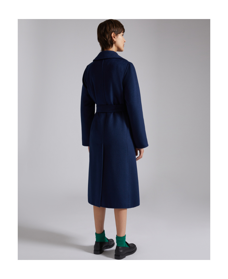 Max Mara Lapel Long-sleeved Belted Coat In Blue
