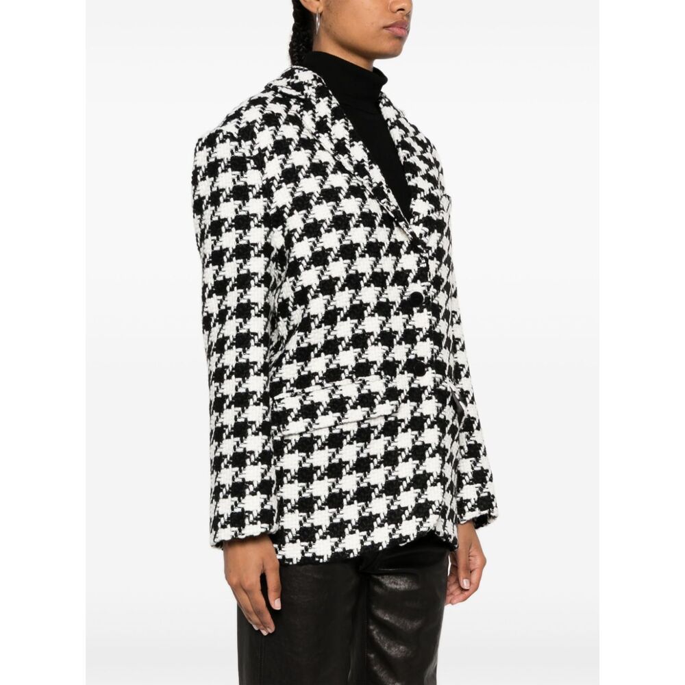 Shop Anine Bing Houndstooth-pattern Tweed Blazer In Black