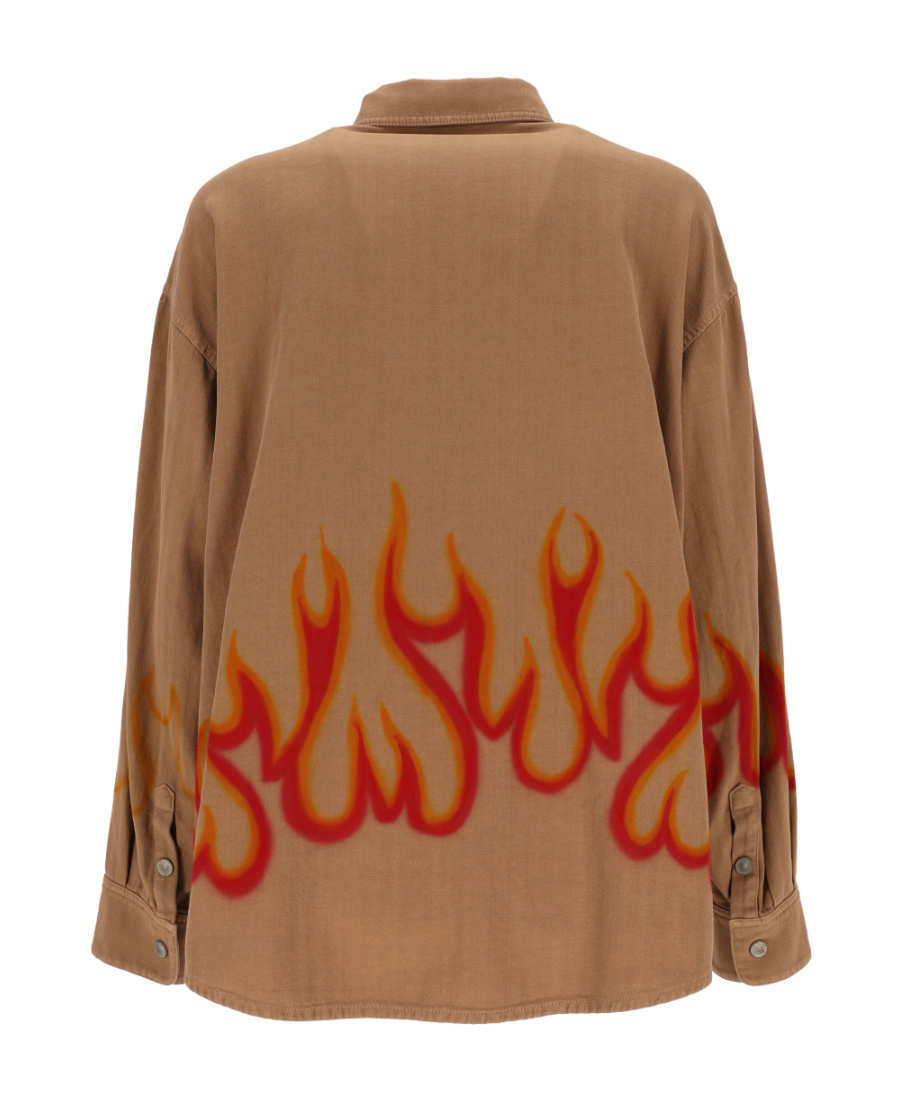 Palm Angels Flame-print Long-sleeve Shirt In Brown