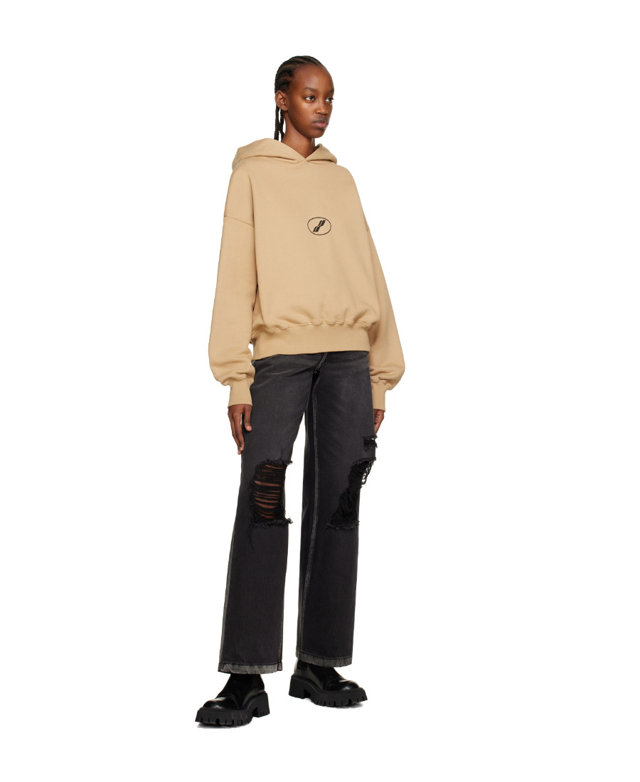 We11 Done Logo Print Cotton Hoodie In Nude