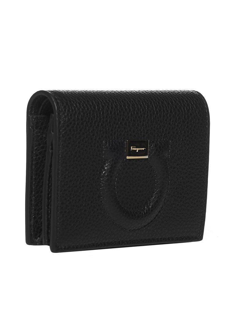 Ferragamo Small Gancini Leather Wallet In Black