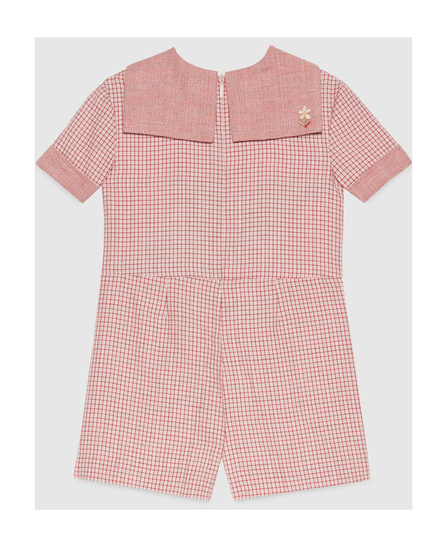 Gucci Pink Checked Sailor Collar Playsuit In Pink