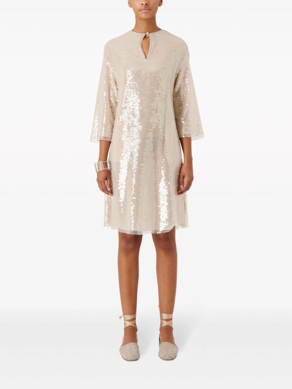 Shop Emporio Armani Long-sleeved Sequined Dress In Nude