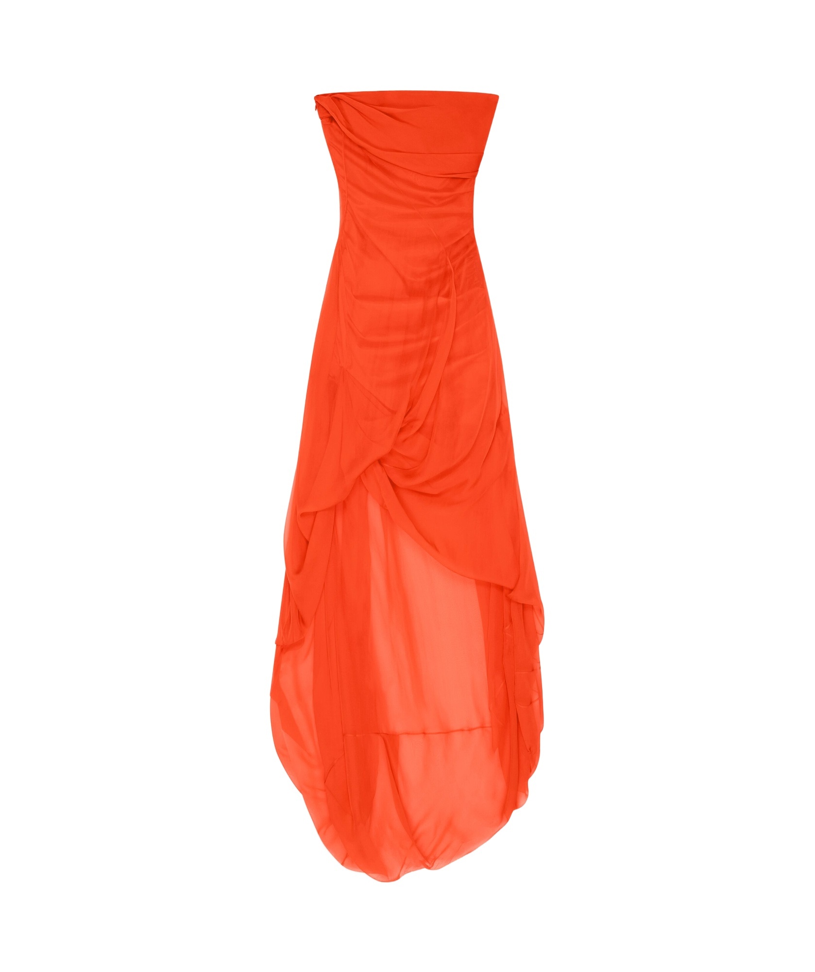 Givenchy Draped Strapless Dress In Silk Chiffon In Orange