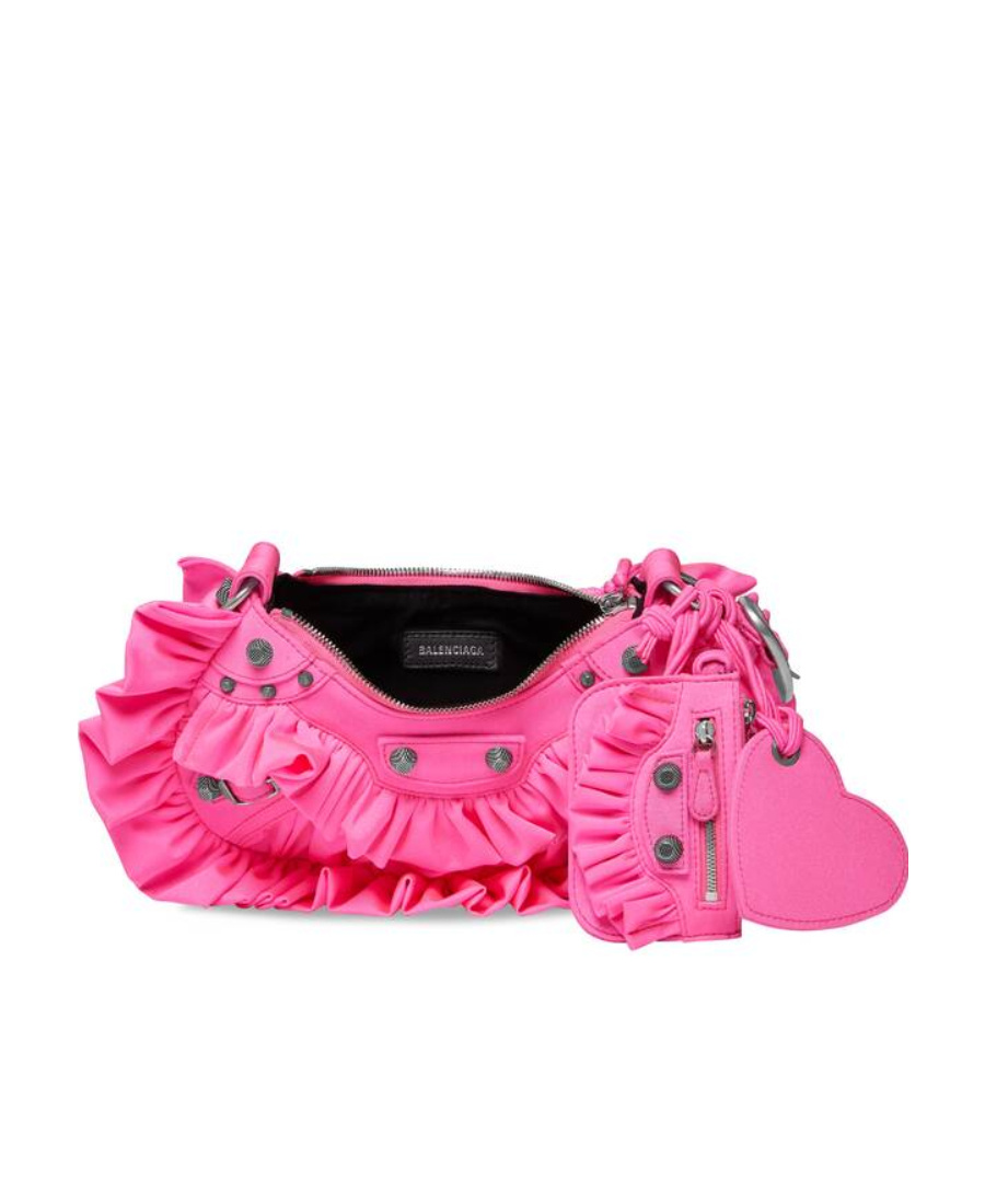Balenciaga Green Leather Shoulder Handbag With Magnetic Closure And Metal Details In Pink