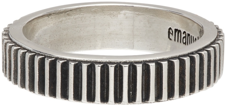 Emanuele Bicocchi Silver Serrated Band Ring In Gray