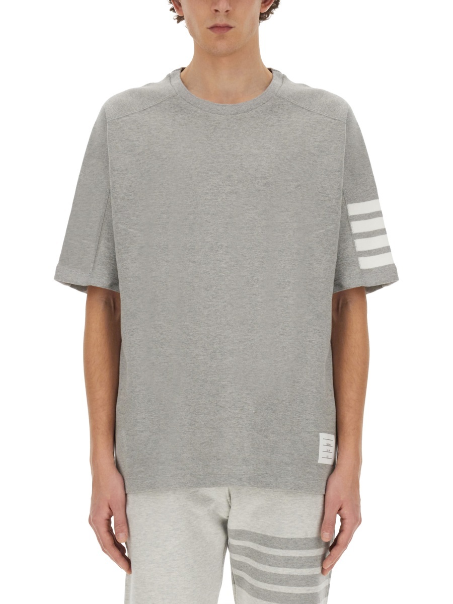 Thom Browne Cotton 4-bar Short Sleeve T-shirt In Gray