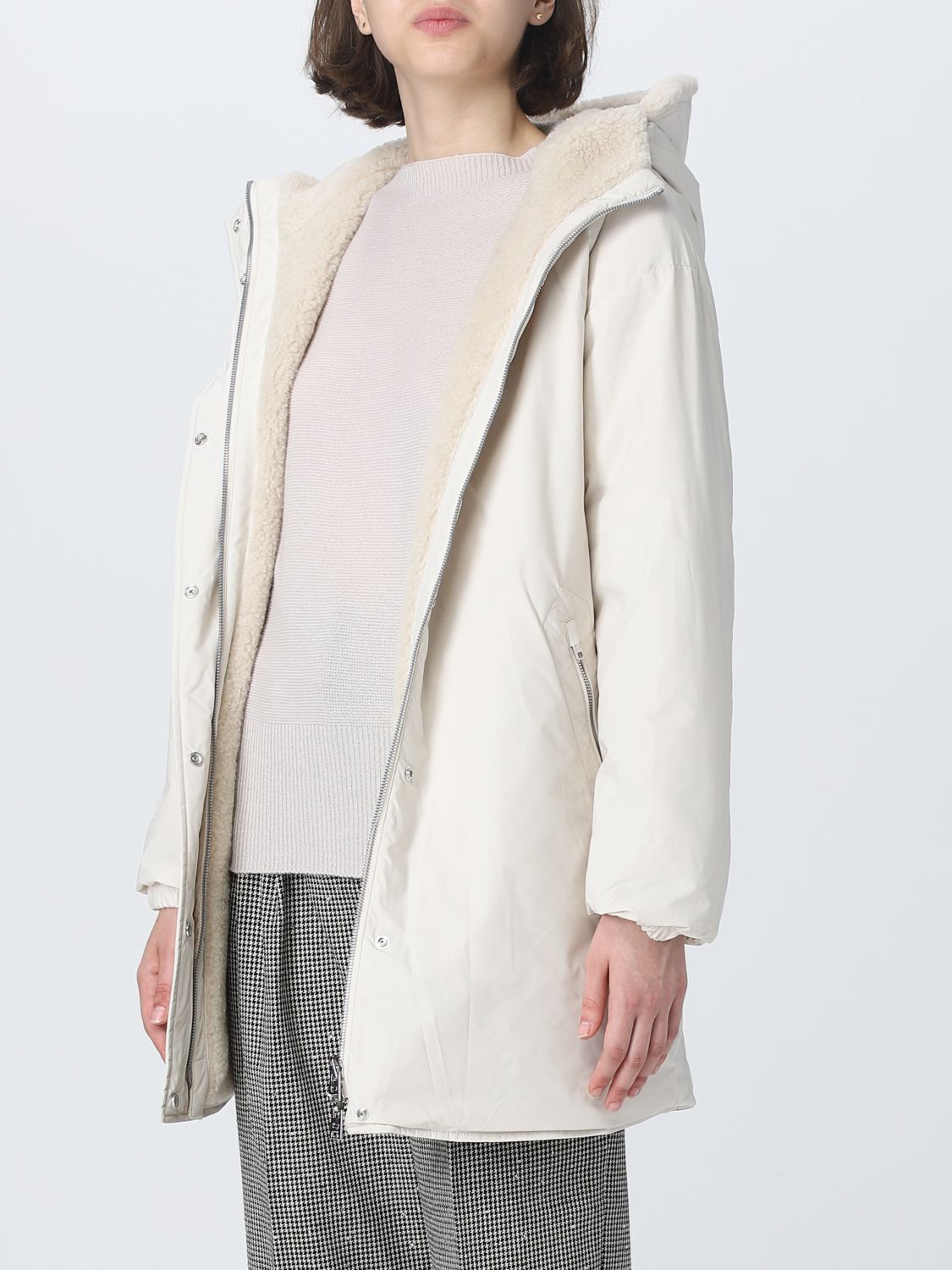 Woolrich Reversible Shearling-lining Hooded Coat In Nude
