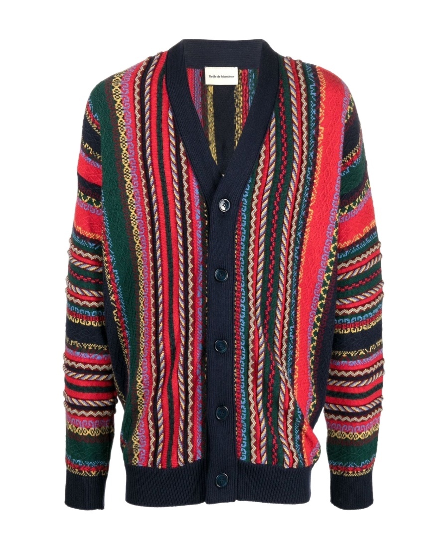 Drôle De Monsieur Striped Knit Cardigan In Multicolor