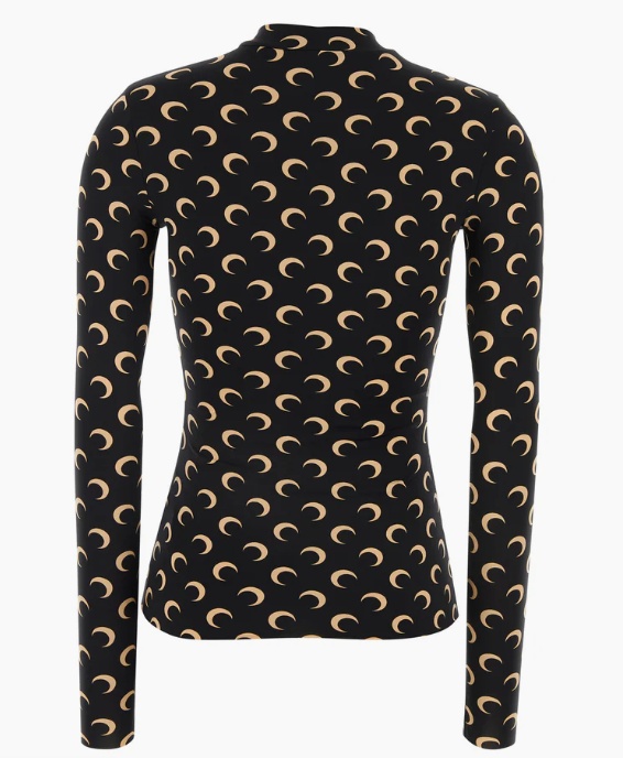 Marine Serre Crescent Print Turtleneck Long-sleeve Top In Black