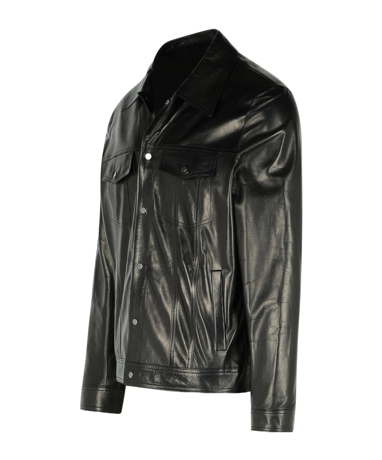 Salvatore Santoro Press Stud Leather Shirt Jacket In Black