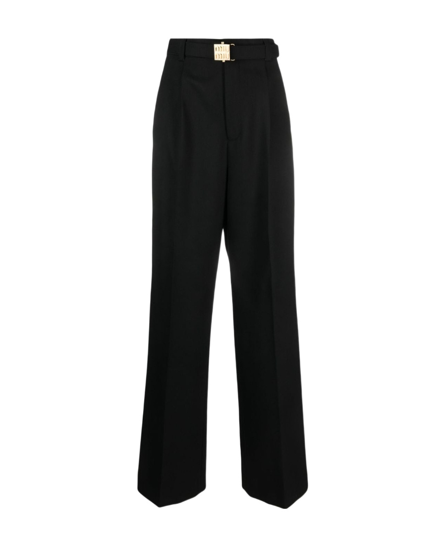 Miu Miu Belt-loop Wool Trousers In Black