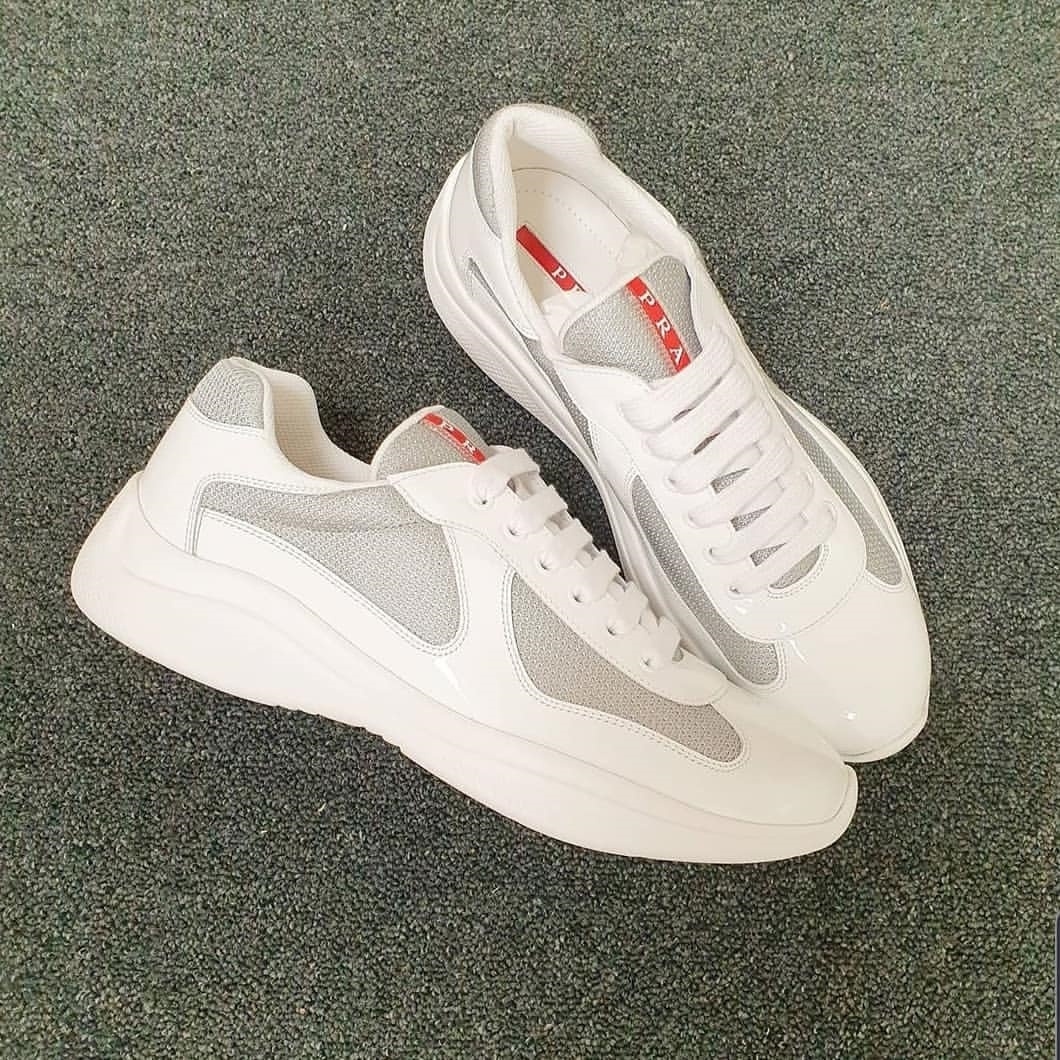 Prada Americas Cup Sneakers With Linea Rossa Logo In White