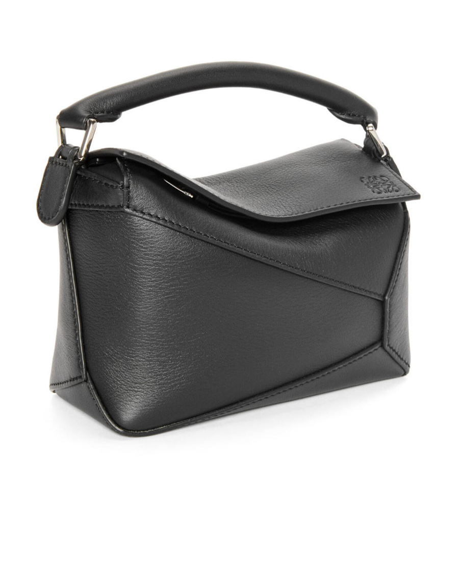 Loewe Mini Satin Cowhide Puzzle Edge Shoulder Bag In Black