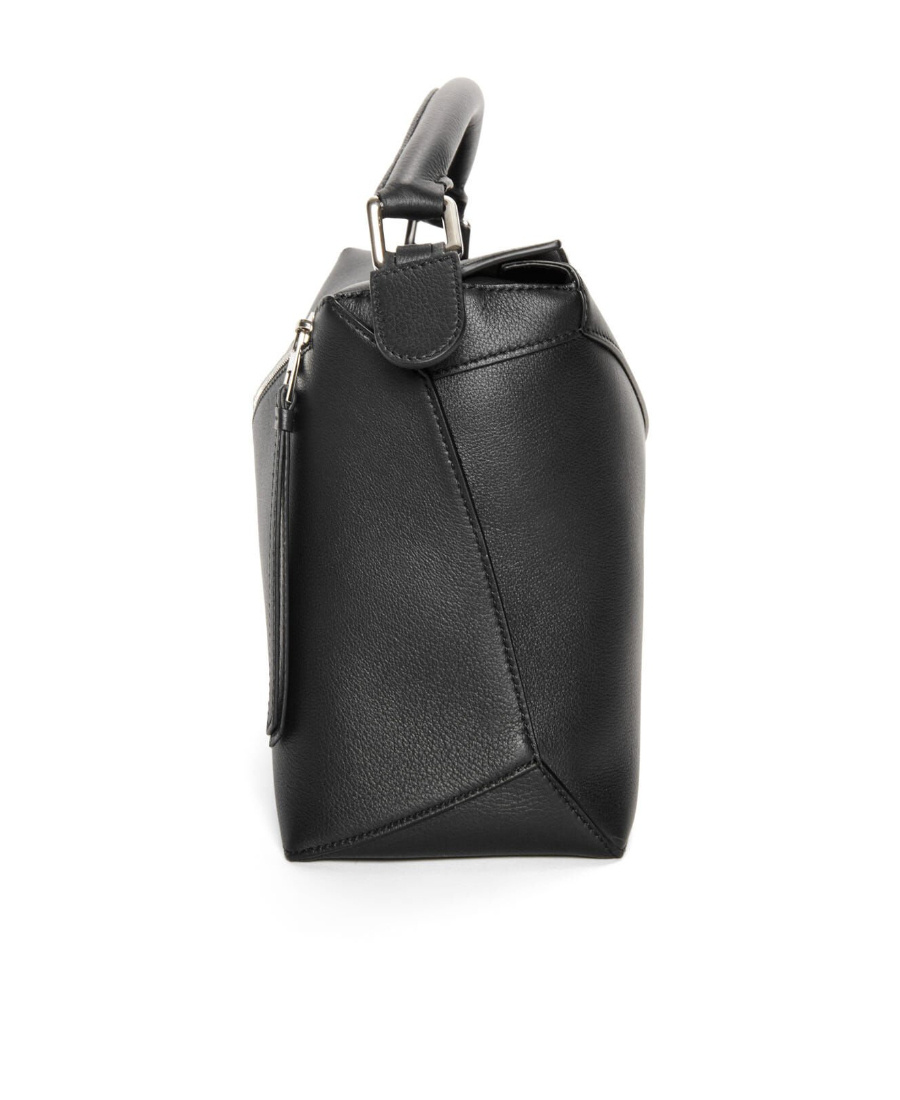 Loewe Small Leather Featherlight Puzzle Top-handle Bag In Black