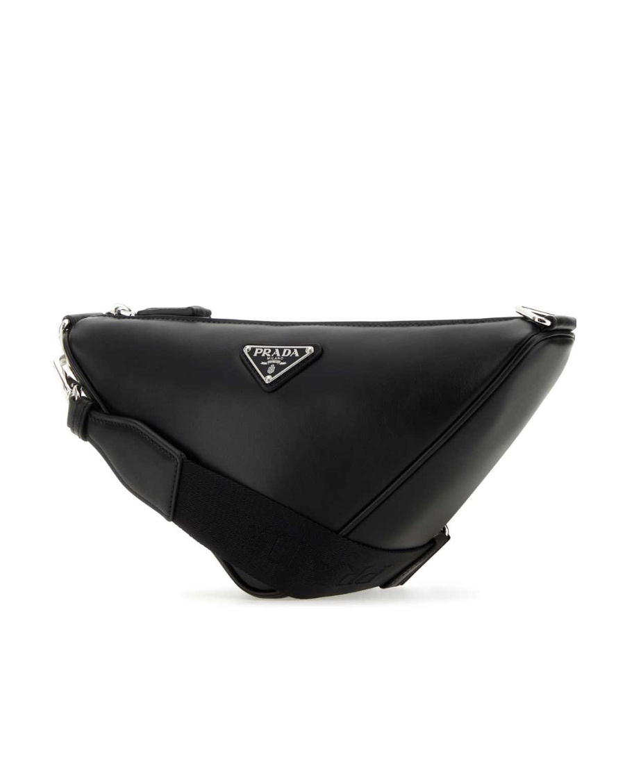 Prada Triangle Crossbody Bag In Smooth Leather In Black