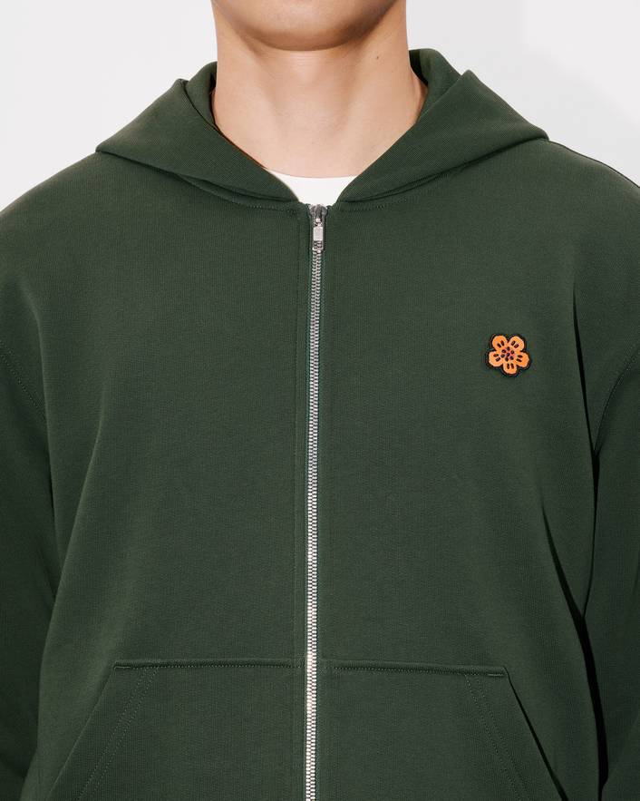 Kenzo Boke Flower Embroidery Zipper Hoodie In Black