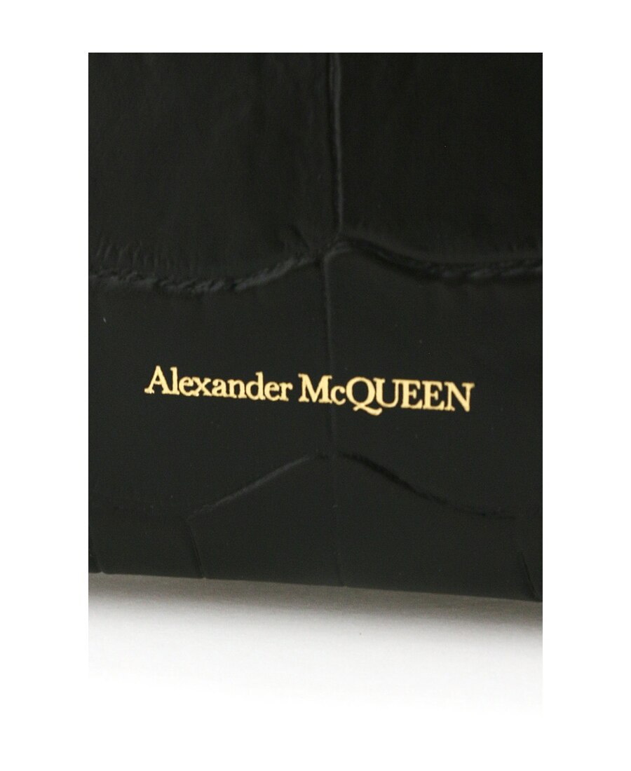 Alexander Mcqueen Croc Effect Envelope Clutch Bag In Black