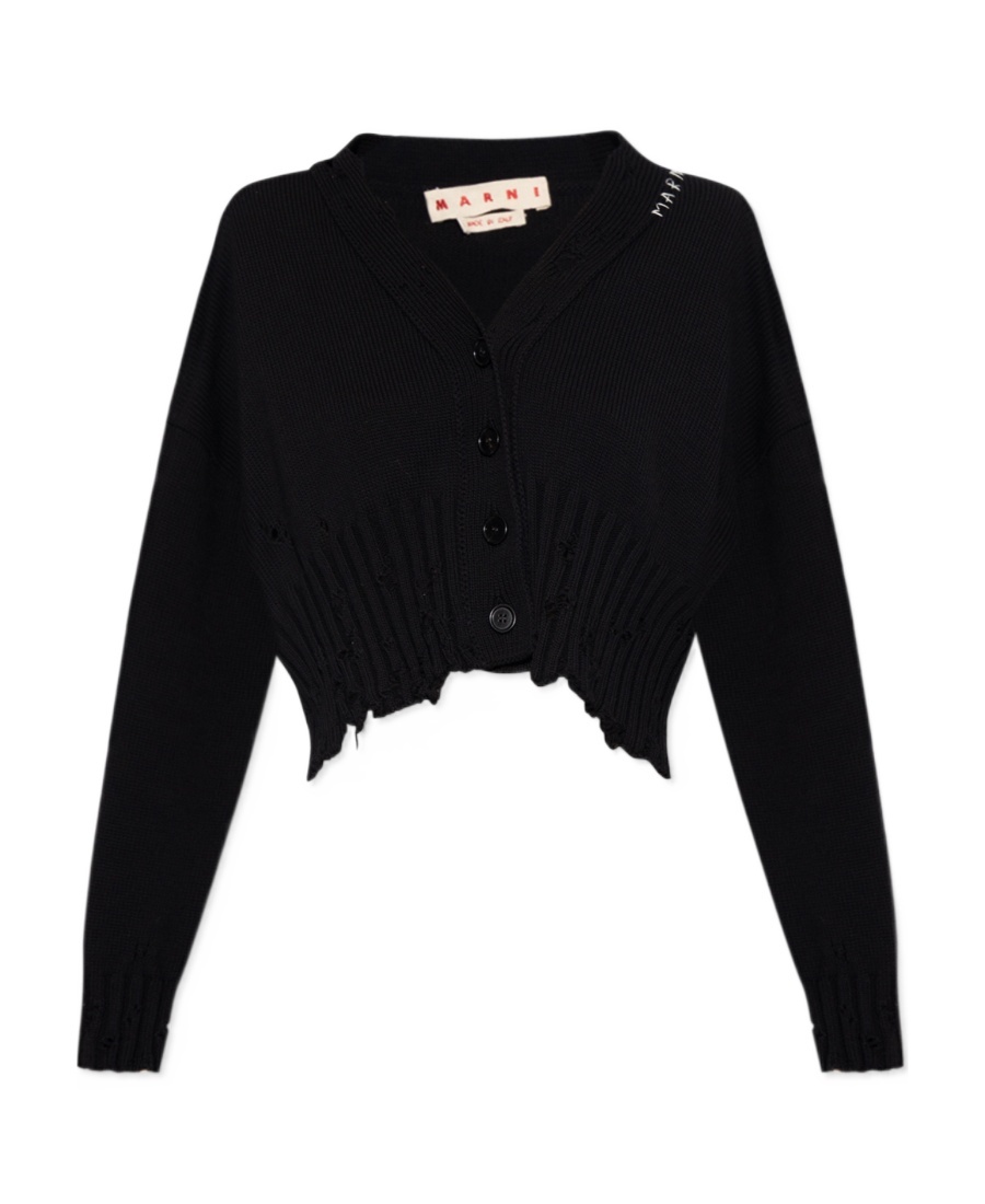 Marni Distressed V-neck Cardigan In Black