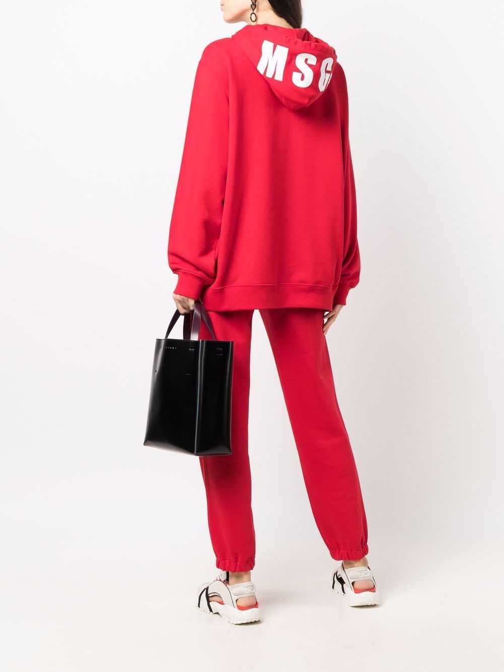 Msgm Logo-print Cotton Hoodie In Red