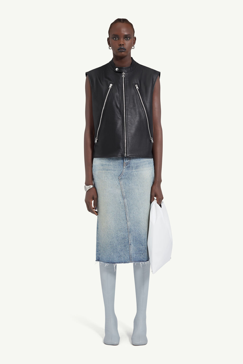 Mm6 Maison Margiela Notched-lapel Leather Gilet In Black